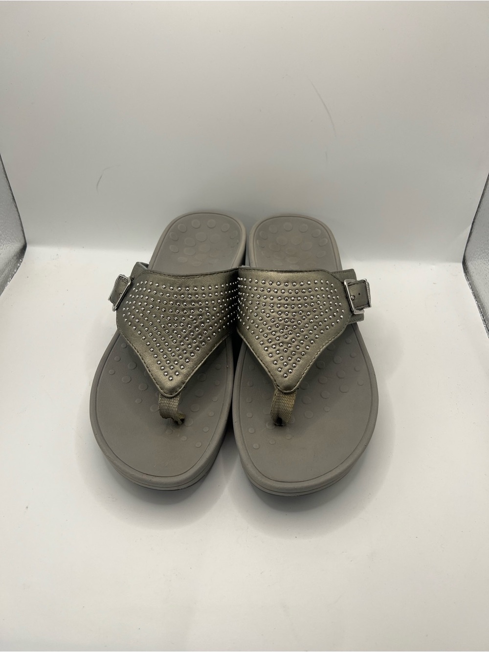 Vionic Metallic Gray Studded Thong Sandals - Picture 6 of 12